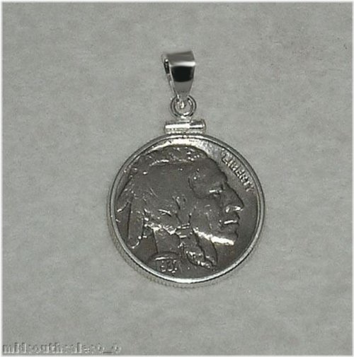 Indian Head Nickel Coin Pendant with Sterling Silver Bezel and Soldered Bail
