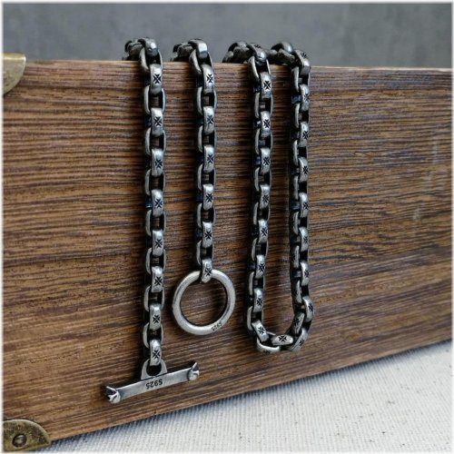 Cross Stamped Oxidized Sterling Silver Chain Necklace