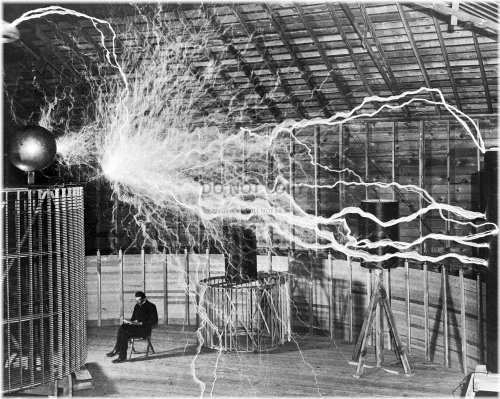 Tesla's Electric Laboratory Captured in Double Exposure Photograph
