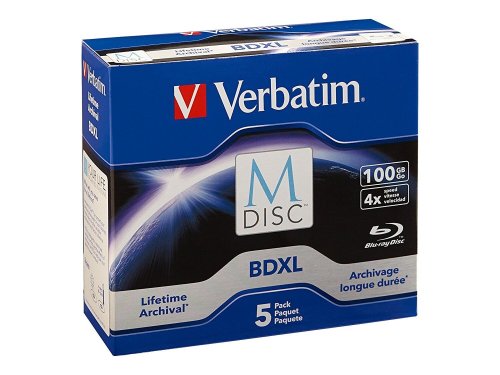 Verbatim M-Disc BDXL Triple Layer 100GB, 4X Speed - 5 Pack Jewel Case with Branded Logo (98913)