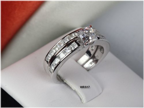 Princess Cut Sterling Silver Bridal Ring Set