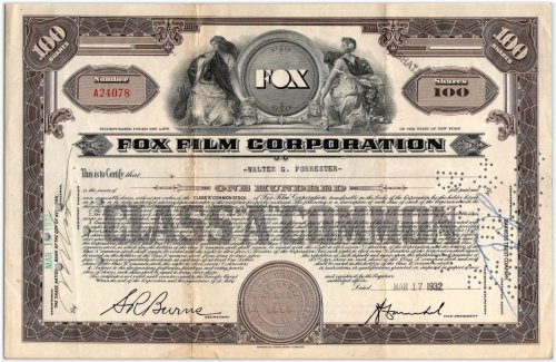 Vintage Hollywood Film Stock Certificate