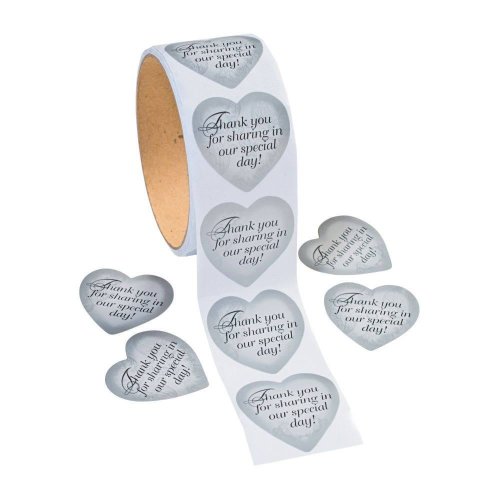 Silver Heart Wedding Thank You Sticker Seals