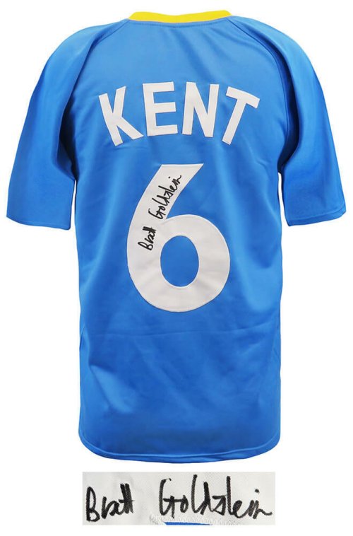 Autographed Blue Custom Soccer Jersey by Brett Goldstein as Roy Kent from Ted Lasso with SS COA