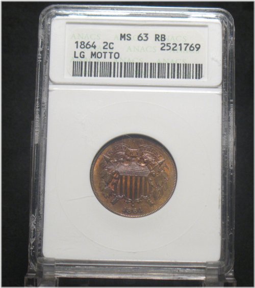 1864 Large Motto ANACS MS63RB Red/Brown Premium Example