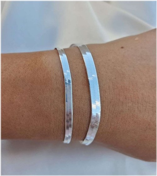 Silver Herringbone Charm Bracelet Collection