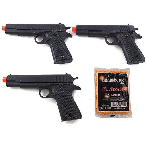 Triple Shot M1911 Spring Airsoft Pistol Set with 1000 BBs