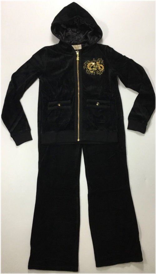 Black Velour Tracksuit Set by Christian Audigier (Size Large)