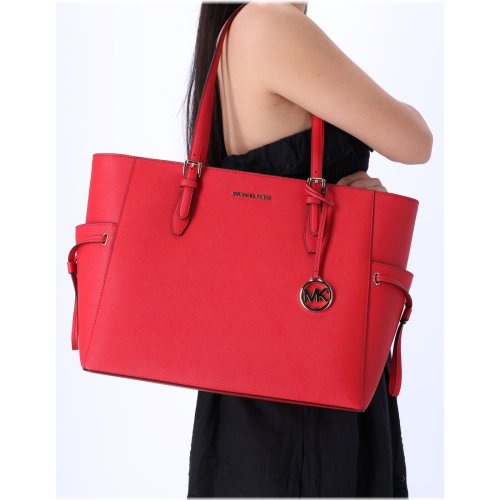 Crimson Saffiano Drawstring Tote