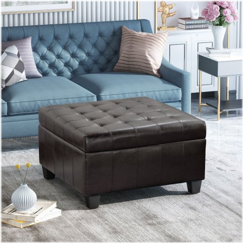 Brown Leather Storage Bench