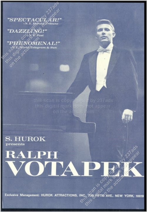 Vintage Print Ad for Ralph Votapek's 1966 Piano Recital Tour