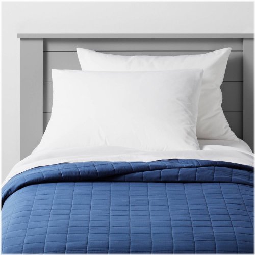 Navy Box Stitch Quilt by Pillowfort