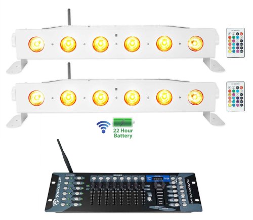 White Strip Lights with Wireless DMX Controller and Rechargeable Batteries