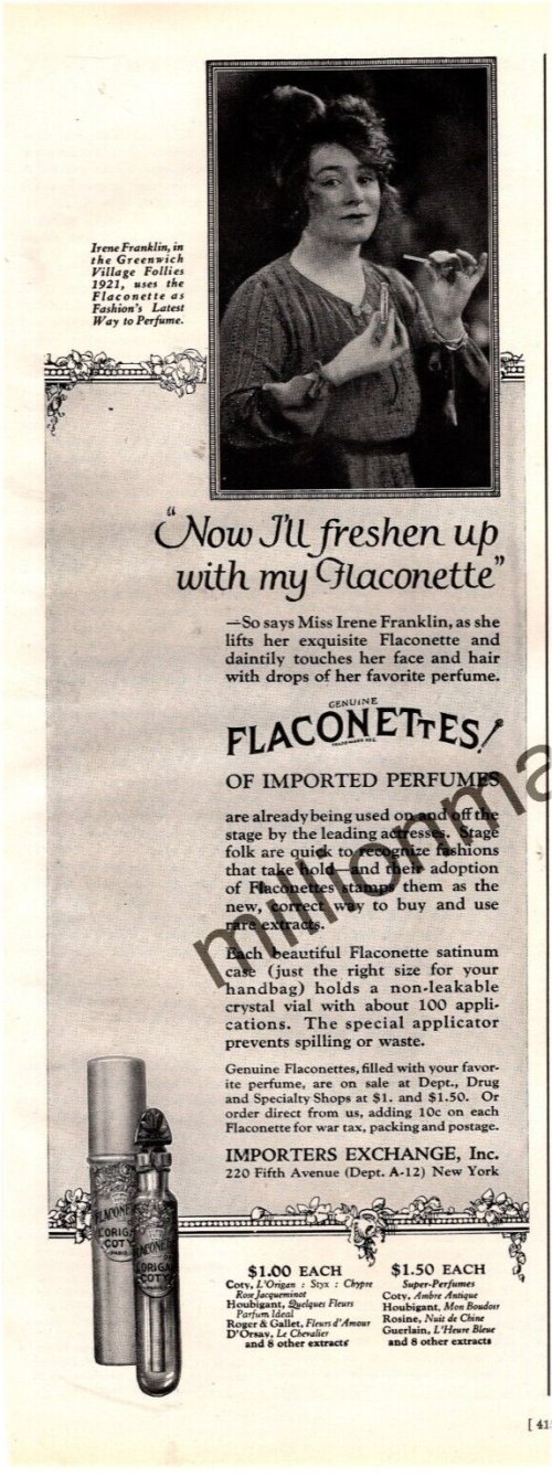 Theatre Fragrance Memorabilia: Irene Franklin Ad