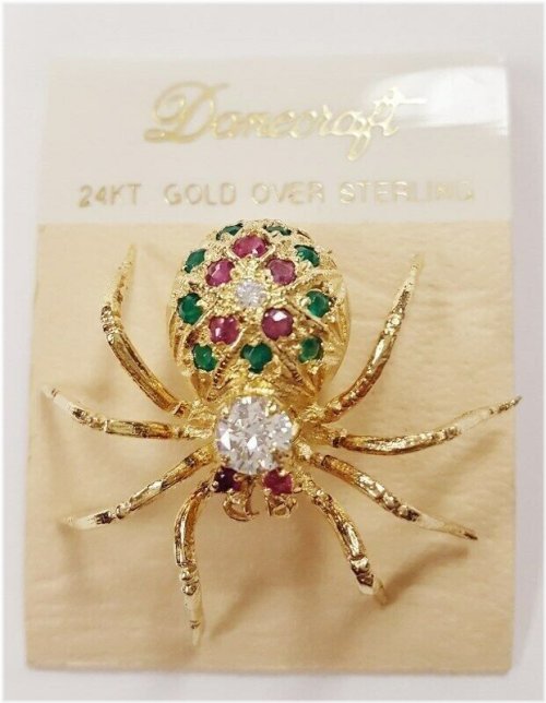 Golden Spider Gemstone Pin by Danecraft