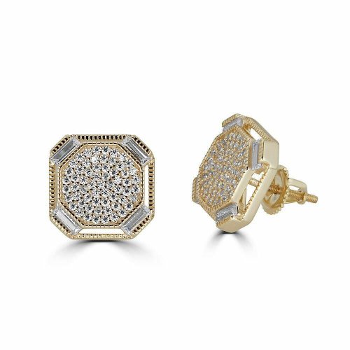 Baguette Stud Earrings in Gold and Silver with CZ Stones