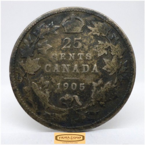 1905 Canada Silver 25 Cents Coin