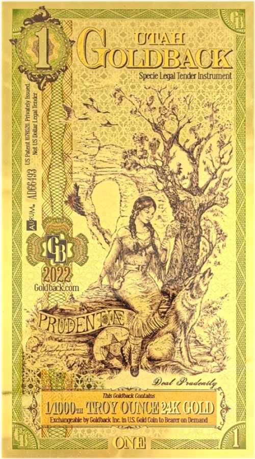 Utah Goldback 24KT Gold Foil Note