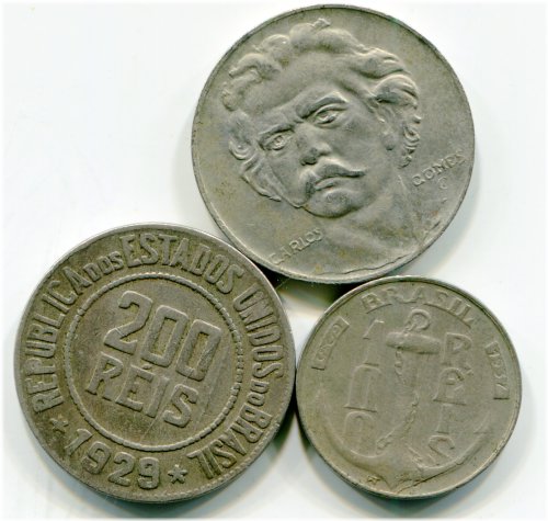 Brazilian Antique Coin Trio - 1920s Collection