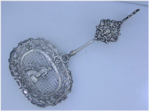 Dutch Silver Floral Serving Spoon, 1887