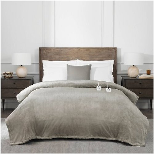 Cozy Taupe Heated Twin Throw