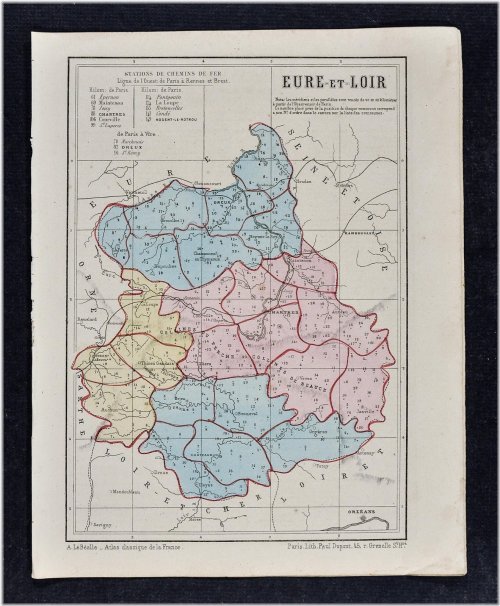 French Communes of Eure et Loir Map from 1864