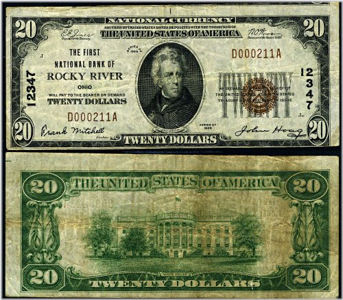 Rocky River First National Bank $20 1929 T-1 Note