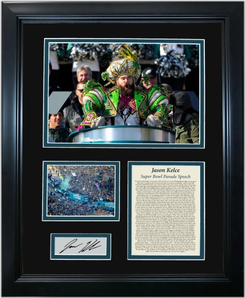 Championship Commemorative Engraved Autographed Photo with Iconic Jason Kelce Parade Speech