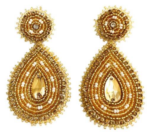 Golden Teardrop Beaded Earrings