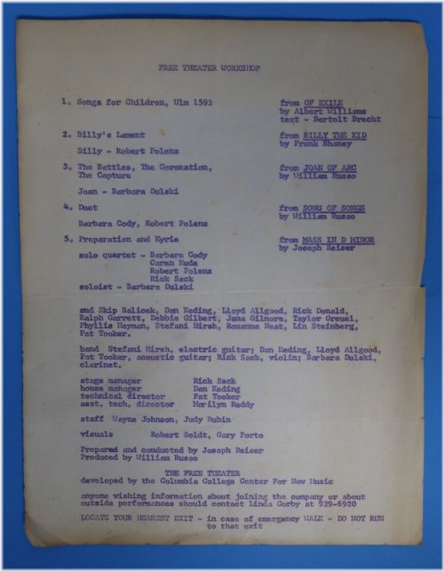 Theatrical Archives: Columbia College Center for New Music