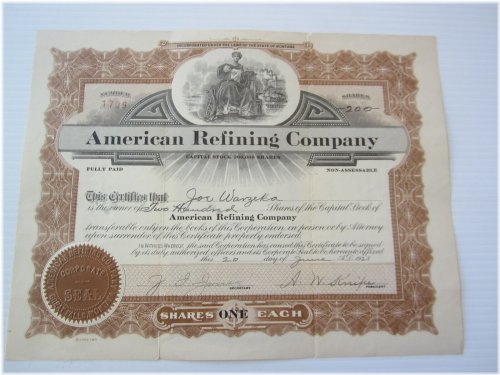 Montana Oil Stock Certificate from American Refining Co. (1923)