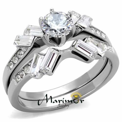 Sparkling Steel Wedding Ring Set