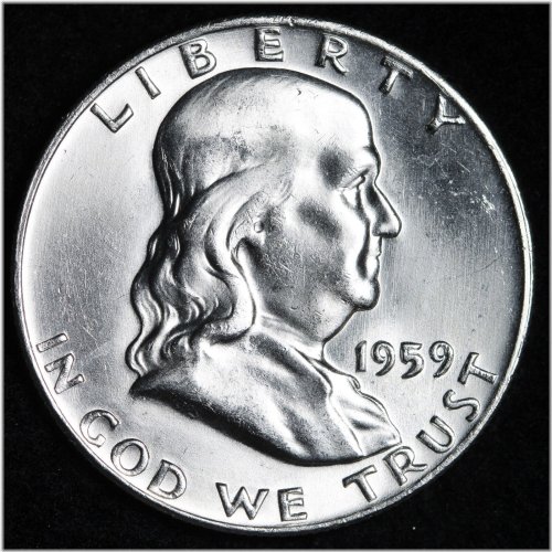 1959-D Silver Brilliant Luster Franklin Half Dollar