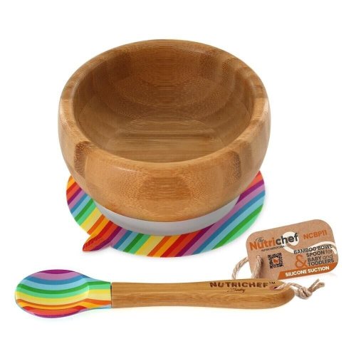 Rainbow Bamboo Suction Bowl & Spoon Set