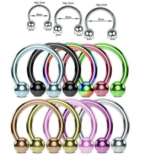 Multi-Size Barbell Horseshoe Hoop Set for Body Piercings