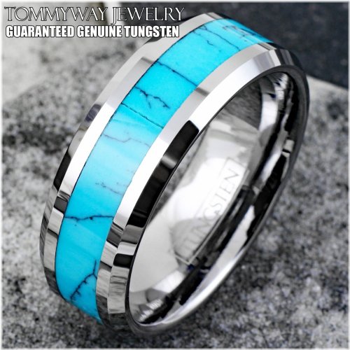 Turquoise Comfort Fit Men's Wedding Band Ring in Tungsten Carbide