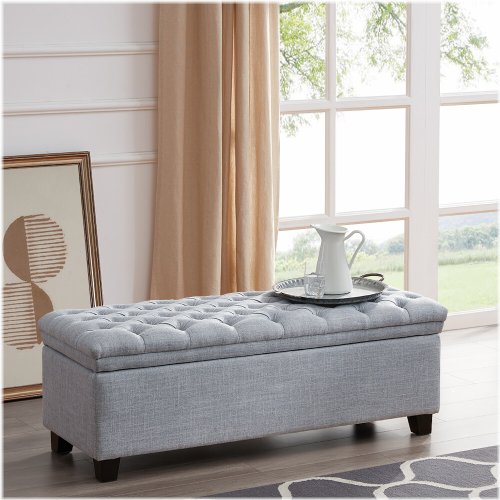Light Grey Tufted Storage Bench