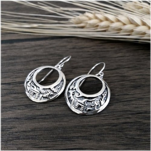 Southwestern Silver Circle Drop Earrings