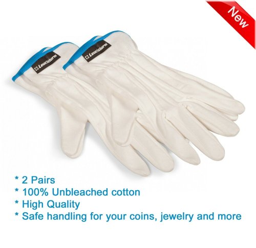 Cotton Safe Handling Gloves - Set of 2 High-Quality Pairs (1 Size) for Coins and Paper Money