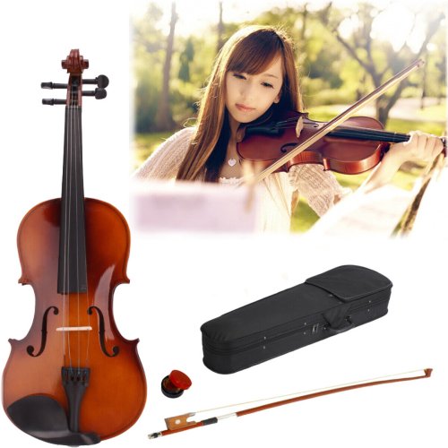 Junior Natural Acoustic Violin Set with Case, Bow, and Rosin