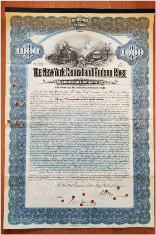 Century Legacy: New York Central & Hudson River Railroad Company Bond Stock Certificate (1912)