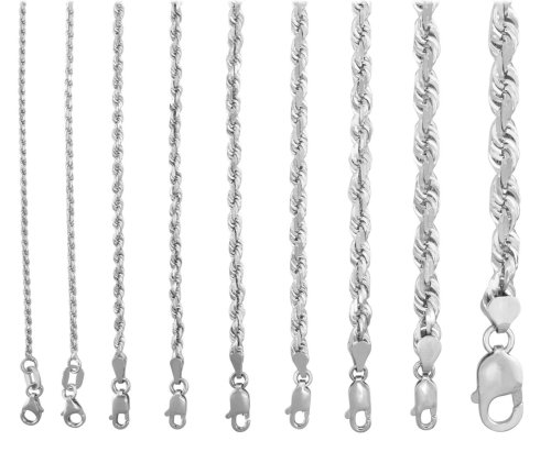 Rope Diamond Cut Chain Necklace in White Gold