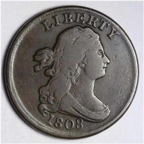 Rotated Dies 1808 Draped Bust Half Cent in VF Condition