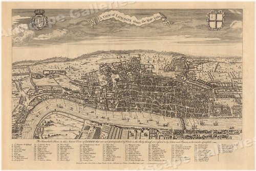 London 1560 Historical Map Print - 16x24