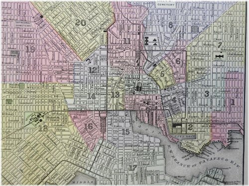 Baltimore Maryland 1894 Hand-Colored City Plan