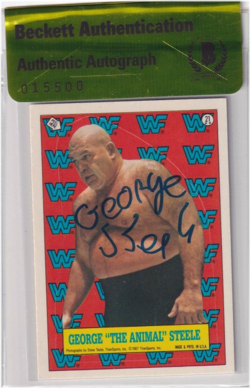 Steele's Autographed 1987 Topps WWF Stickers Card #21 with BAS Beckett COA and Animal's WWE Legacy