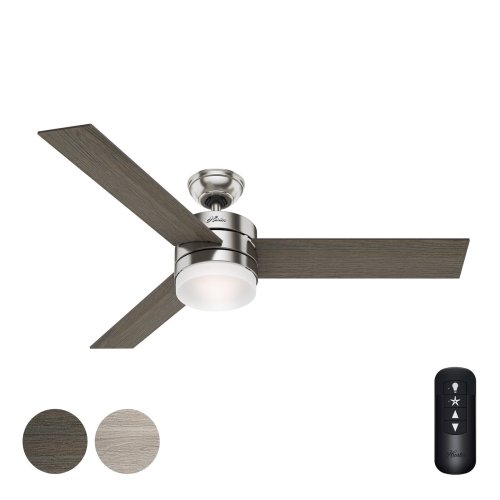 Brushed Nickel Modern Ceiling Fan with Light Kit by Hunter