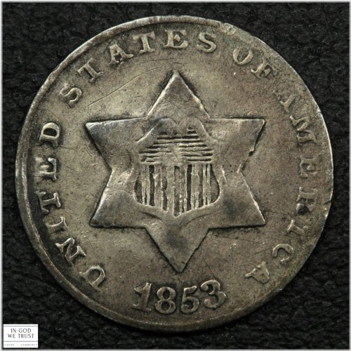 1853 Cleaned Silver Three Cent Piece