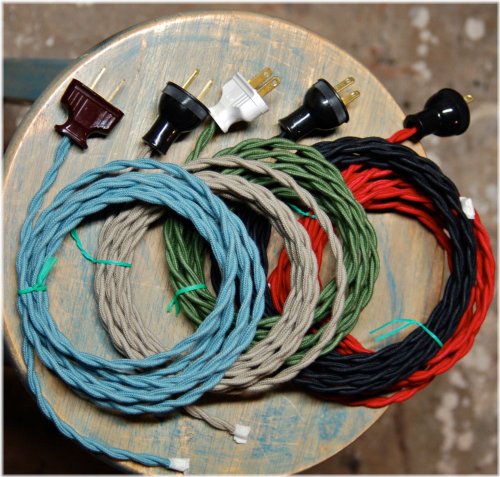 Vintage Rayon Rewire Kit with Twisted Cloth Covered Wire and Plug