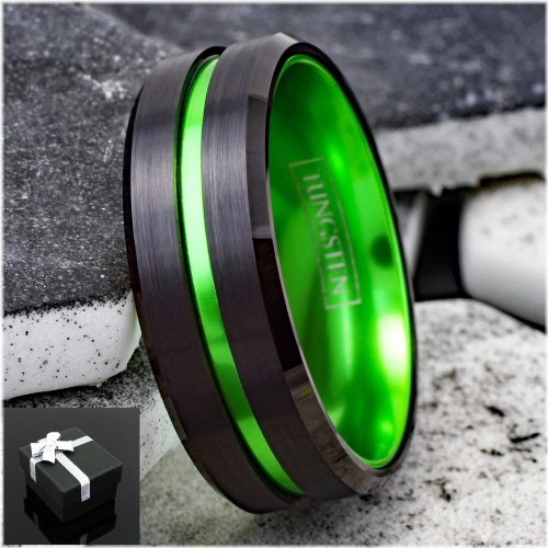 Green Line Tungsten Carbide Men's Ring - Bold and Durable